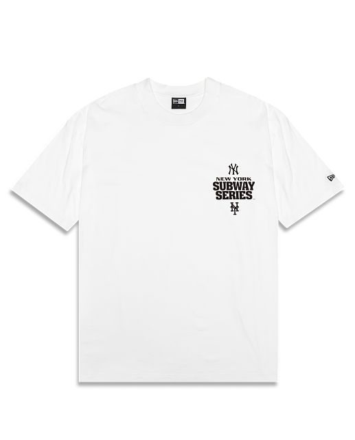 New York Yankees and New York Mets Big Apple Subway Series White Oversized T-Shirt