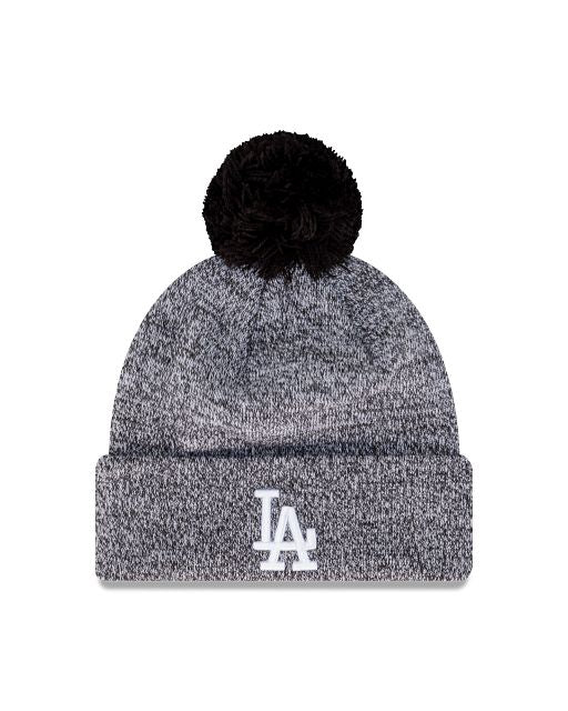 Los Angeles Dodgers Black and White Marle Cuff Beanie with Pom