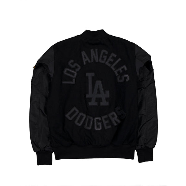 Los Angeles Dodgers Alpha Industries x MLB MA-1 Black on Black Varsity Jacket