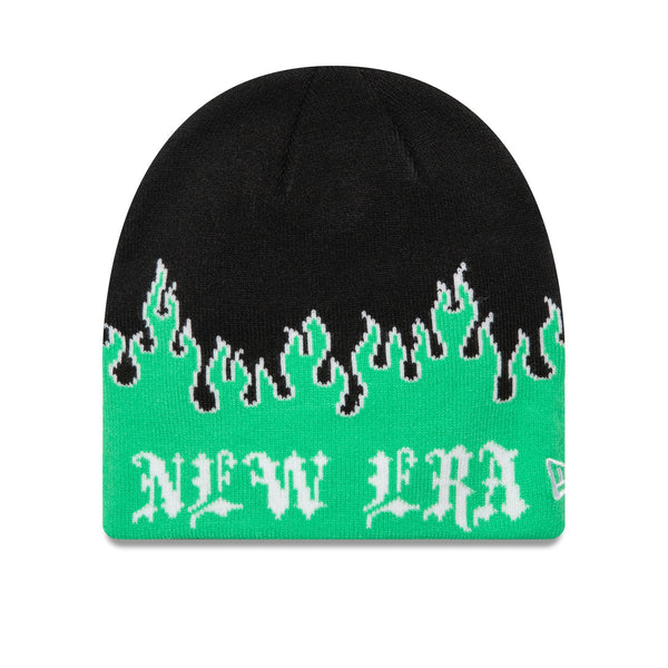 New Era Flame Skully Green Beanie