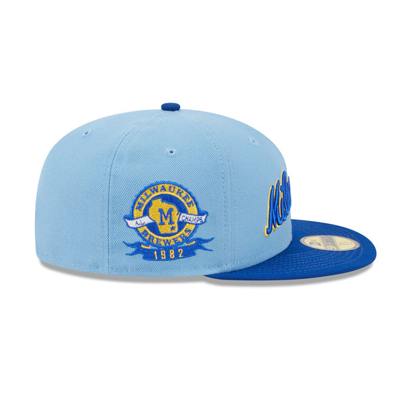New Era Milwaukee Brewers Powder Blues Sky Throwback Edition 59Fifty Fitted  Hat